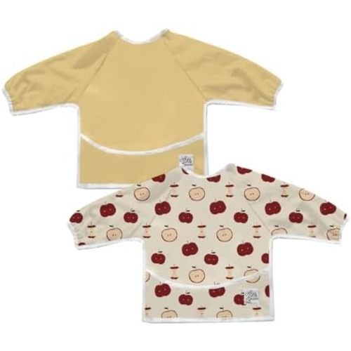 LA PETITE OURSE Baby Bibs with Sleeves – 2-Pack Long Sleeve Bibs for 6-12 Months – Lightweight & Water-Resistant PUL