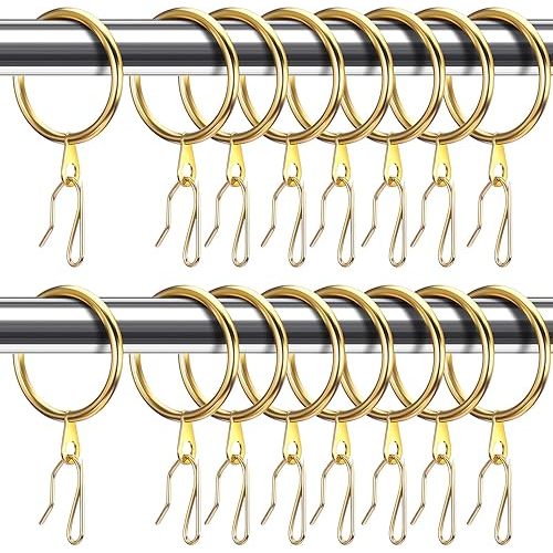Qunclay 100 Set 1.65 Inch Metal Curtain Rings with Eyelets Curtain Hooks for Drapes and Metal Curtain Drapery Pin Hooks for Window Door Shower Curtain Rings (Golden)