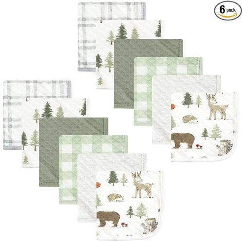 Hudson Baby Unisex Baby Quilted Cotton Washcloths, Forest Animals, One Size
