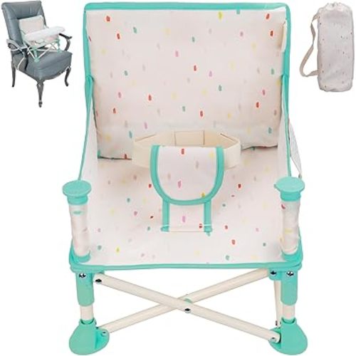 Portable 3-in-1 Baby Booster Seat, Cozy Floor Seat, Feeding Seat with Tray, Compact Foldable Toddler Booster with Child Safety Belt Carry Bag, Perfect for Travel (Cream Confetti)