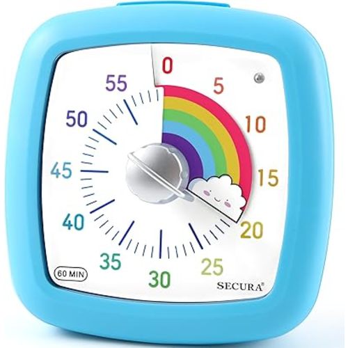 Secura 60-Minute Visual Timer, Silent Study Timer for Kids and Adults, Time Clocks, Time Management Countdown Timer for Teaching (Blue & Cloud)