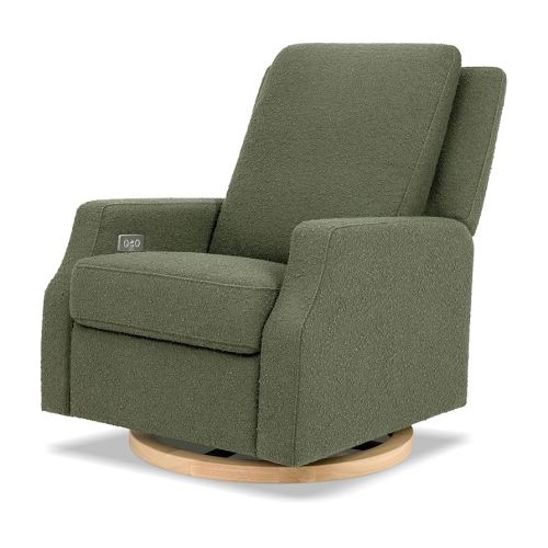 NAMESAKE Crewe Electronic Recliner - Olive Boucle w/Light Wood Base