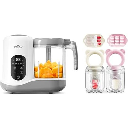 BEAR Baby Food Maker Baby Fruit Food Feeder & Mini Freezer Nibble Tray Combo