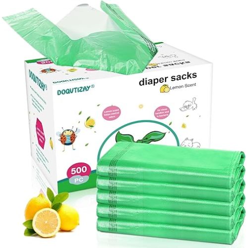 Disposable Diaper Sacks, Lemon Scented Easy to Tie Baby Disposable Diaper Bags 500 Count, Diaper Disposal or Pet Waste Bags