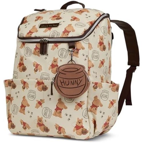 Disney Diaper Bag Backpack with Changing Pad Winnie the Pooh – 16” Nylon Baby Bag for Parents, Insulated Bottle Holders, Multiple Storage Pockets
