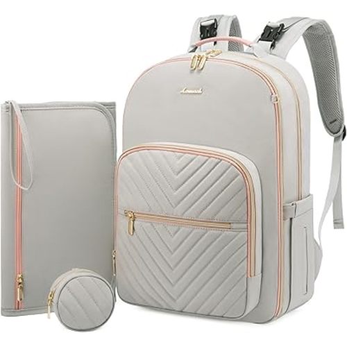 LOVEVOOK Diaper Bag Backpack, Quilted Baby Bag with Changing Pad & Pacifier Holder, Waterproof Travel Diaper Bags for Baby Boys Girls, Stylish and Large Capacity, Light Grey