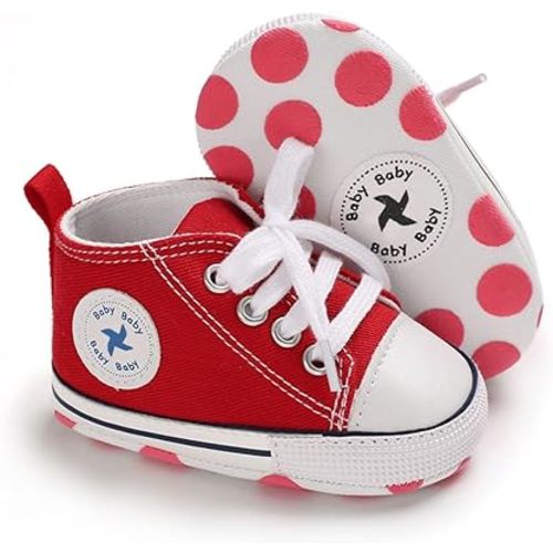 Unisex Baby Girls Boys Shoes Infant Soft Sole Canvas Newborn First Walkers High Top Anti-Slip Sneakers