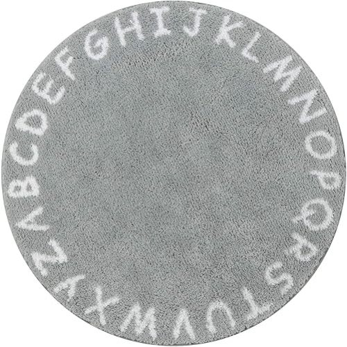 Lahome ABC Alphabet Kids Round Rug - 4 ft Washable Area Rugs, Non-Slip Baby Rug Soft Playtime Collection, Grey Cute Furry Plush Shaggy Floor Carpet for Children Toddlers Bedroom Playroom Nursery Room