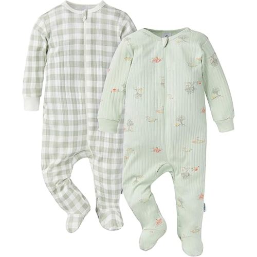 Gerber Girls' Baby Unisex 2-Pack 2-Way Zip Textured Sleep 'N Play