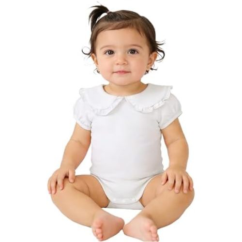 0-24M Infant Girl Puff Sleeve Bodysuit Baby Peter Pan Collar Romper Toddler Ruffle Jumpsuit Casual Tops