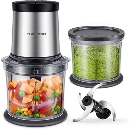 Food Processor 4 Cup, Electric Food Chopper, 【Small but Powerful】Meat Grinder with 2 Bowls, 2 Speed & 4 Blades for Vegetable, Meat, Nuts, Functions for Chopping, Dicing, Mixing and Puree