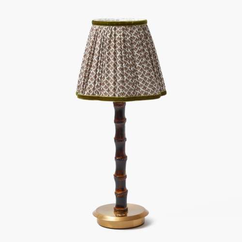 Burnt Bamboo Rechargeable Lamp with Chocolate & Olive Lotus Shade (18cm)