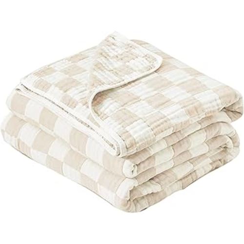 Ultra Soft Cozy 100% Cotton 6-Layer Muslin Baby Blanket 41"x41" Breathable Lightweight Checkered Swaddle Blankets for Baby Toddlers Boys Essentials Girls Birthaday Gifts All Seasons Cream