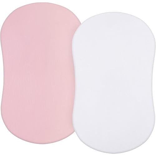 Bassinet Sheets Compatible with Halo Bassinest Swivel/Flex/Glide Sleeper and 4moms mamaRoo Sleep Bassinet, 100% Cotton, 2 Pack, Ultra Soft Bassinet Sheet for Baby, White & Pink