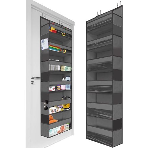HOMELUX THEORY 1PC Heavy Duty Over the Door Organizer 55x14x6.7, 6 Large Front & 12 Side Pockets, Hanging Storage Closet Door Organizer for Bedroom, Bathroom and Baby Nursery Storage (Dark Gray)