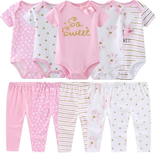Baby Layette Set Baby Boys' 9-Piece Bodysuits Pants Set Toddler Girl Boy Unisex Baby Gift Sets