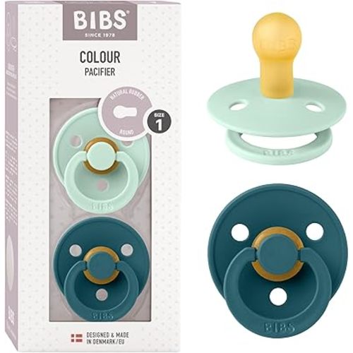 BIBS Pacifiers | BPA-Free Natural Rubber Baby Pacifier | Made in Denmark | Nordic Mint/Forest Lake 2-Pack (0-6 Months)
