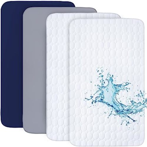 Crib Sheets and Waterproof Crib Mattress Protector 4 Pack Set,Waterproof Crib Sheets Mattress Pad Cover for Baby Boys and Girls, Grey&Navy