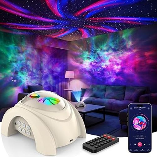 Rossetta Dual Lens Galaxy Projector, Star Projector for Bedroom with White Noise & Bluetooth Speaker, Remote, Timer, Aurora & Nebula Night Light Projector for Room Decor, Gifts for Kids Adults Teens