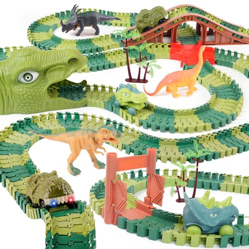 GIAT Dinosaur Track Toys - Best Birthday Gifts for 3 4 5 6 7 Year Old Boys Girls, Dinosaur Race Car Track with Light & Sound, Create A Dinosaur World Road Race
