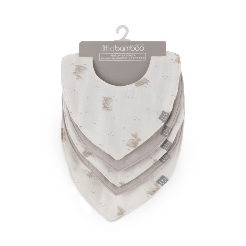 Little Bamboo Muslin Bib 5 Pack Stone Grey