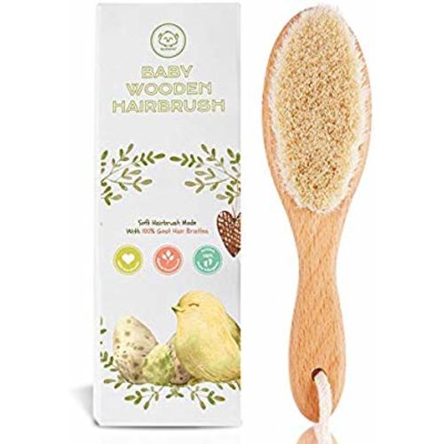 Baby Hair Brush for Newborn - Natural Wooden Baby Hairbrush Comb with Soft Goat Bristles for Cradle Cap - Perfect Scalp Grooming Hairbrush Comb Kit for Infant, Toddler, Kids - Newborn Baby Essential