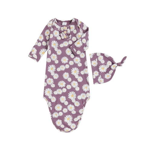 Suealasg Newborn Girls Sleeping Sack Infant Long Sleeve Daisy Print Knotted Swaddle Wearable Blanket Baby Sleep Bags +Hat 0-3 Months