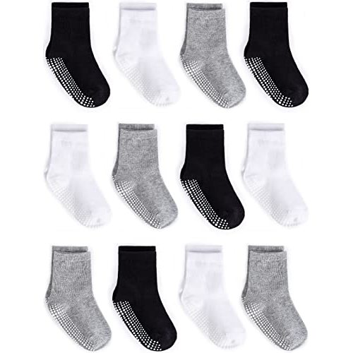 Zaples Grip Crew Socks with Non Slip/Anti Skid Soles for Baby Infants Toddlers Kids Boys Girls