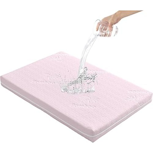 Mini Crib Mattress(Pink, 38 * 24 * 3),Bamboo Fiber and Microfiber Washable Cover,Dual Firmness Gel Memory Foam Mattress,Waterproof Breathable Soft with Removable Zippered Cover
