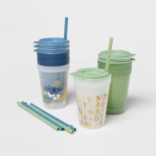 18pc Plastic Kids' Drinkware Set - Pillowfort™, Color: Green/Blue