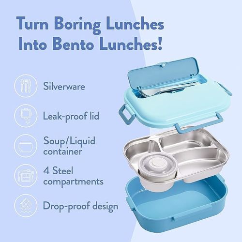 kinsho Bento Box Lunch-Box Containers for Kids, Adults, 6 Compartment Lunch -Boxes, Leakproof School Bentobox, Snack or Meal Portion Container