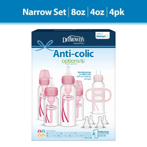 Dr. Brown's Natural Flow Anti-Colic Options+ First Year Baby Bottle Gift Set, Pink, BPA free, 0m+