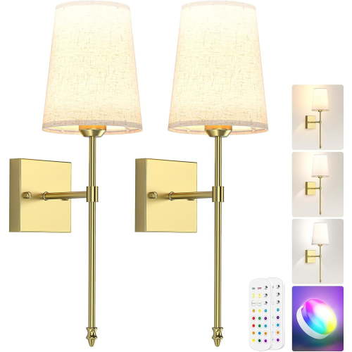 ANTOTEN Dimmable 2-Light LED Battery Powered Wall Sconces (2 Count)