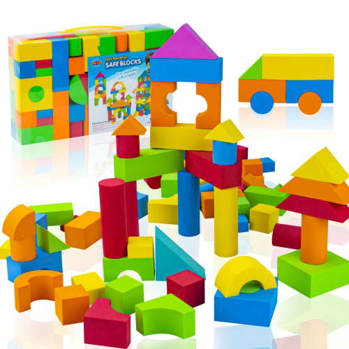 UNIH Foam Building Blocks, Soft Stacking Toys for Age 1 2 3 4 Year Old Boys Girls, Kids Stackable Block Set (94 Pcs)