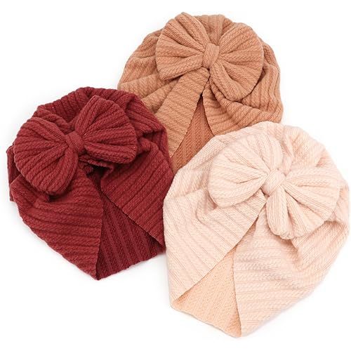 DRESHOW BQUBO 3 Pieces Newborn Baby Turban Hats Bow Baby Infant Beanie Breathable Toddler Cap for Baby Girls