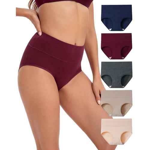 INNERSY Women's Underwear Cotton Briefs High Waisted Breathable Panties 5 Pack