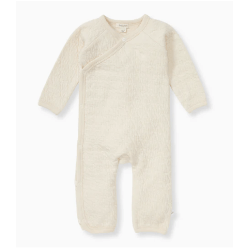 Organic Cotton Quilted Bee Wrap-Front Baby Jumpsuit - Oat