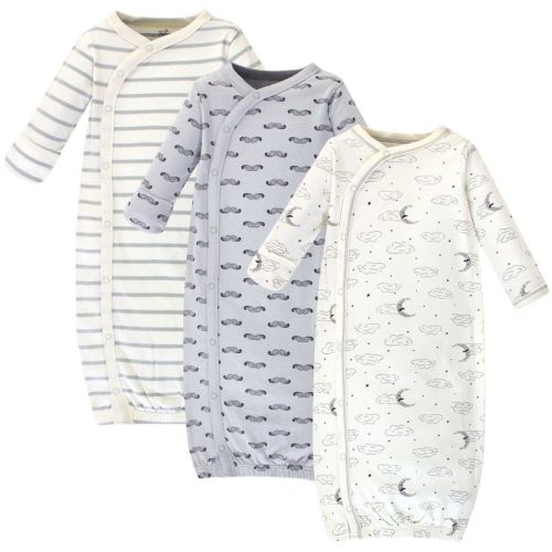 Touched by Nature Baby Boy Organic Cotton Side-Closure Snap Long-Sleeve Gowns 3pk, Mr. Moon