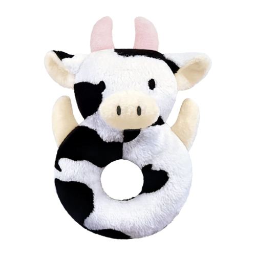Baby Cow Soft Rattle Toy, Dairy Cattle Plush Infant Shaker Rattle Easy-Grasp Stuffed Animal Toy, Gifts for Newborns Babies Toddlers Boys Girls, Pink Horns, 6 Inches