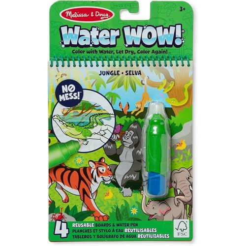 Melissa & Doug On The Go Water Wow! Reusable Water-Reveal Coloring Activity Pad – Jungle - Party Favors, Stocking Stuffers, Travel Toys For Toddlers, Mess Free Coloring Books For Kids Ages 3+