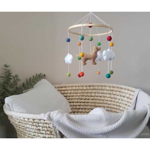 Golden Retriever Nursery Mobile: Colorful Felt Dog & Stars.Baby mobile,cot