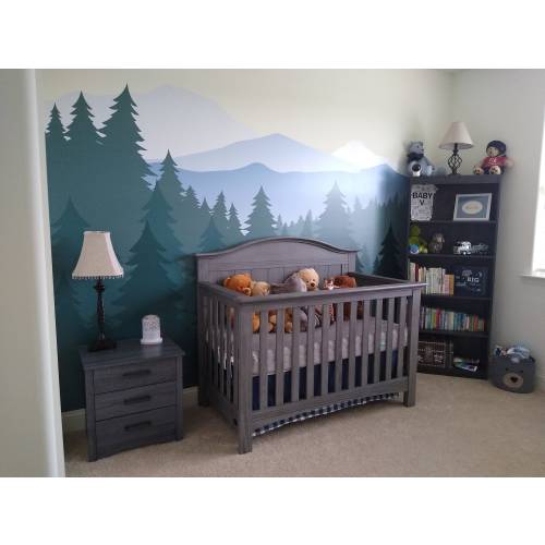 Mountain Wall Decal / Mountain Wall Mural / Woodland Wall Mural / Forest Wall Mural / Pine Tree Wall Decal / Peel and Stick Mural