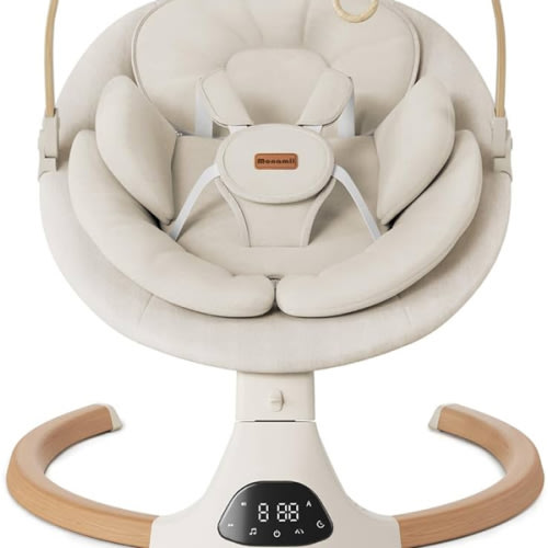 Baby Swings for Infants, Monamii Baby Swing, Infant Swing with 5 Speeds, 10 Lullabies, Electric Swing for Baby, Indoor & Outdoor Use (Beige)