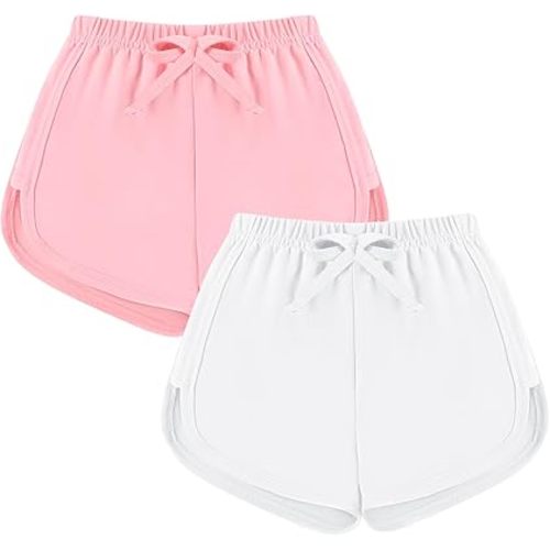2 Pack Toddler Baby Girl Shorts Solid Little Girls Shorts Baby Summer Athletic Pants with Drawstring 18M-6T