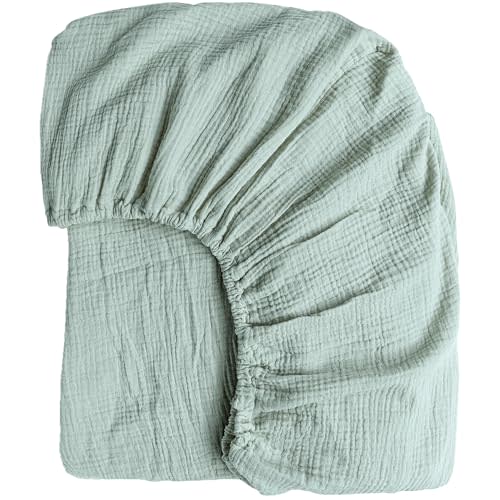 Konssy Muslin Fitted Crib Sheets 100% Cotton Baby Crib Sheets for Standard Crib Mattress (28 X 52 Inches), Soft and Breathable for Boy, Girl (Green)