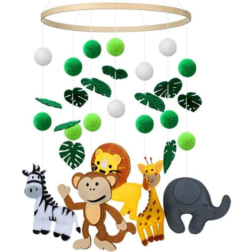 Woodland Mobile for Crib Jungle Baby Nursery Mobiles Forest Safari Deer Monkey Lion Style Ceiling Animals Hanging Mobile Decor for Baby Girls and Boys Toys Bedroom Room Decorations
