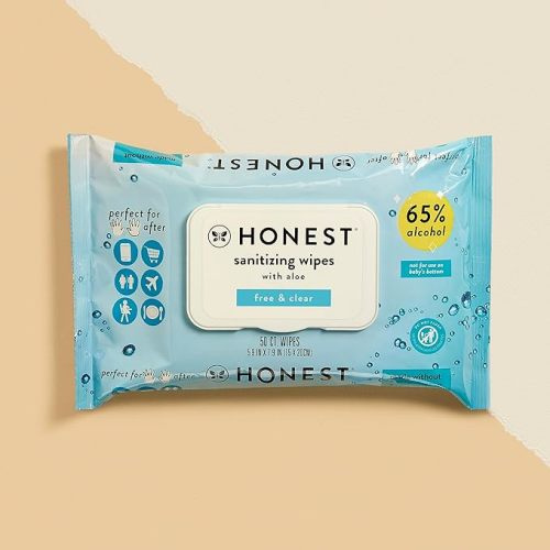 The Honest Company Sanitizing Alcohol Wipes | Kills 99% of Germs, Made With Aloe | Unscented, 150 Count (3 Packs of 50) - 50 Count (Pack of 3)