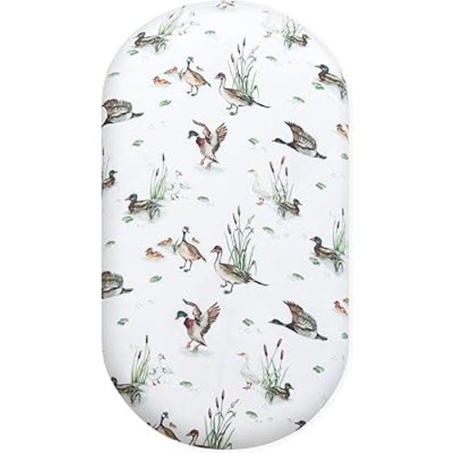 LifeTree Muslin Bassinet Sheets for Boys Girls, Fitted Baby Bassinet Mattress Cover, 1 Pack Cover Only for Standard Bassinet, 70% Viscose from Bamboo + 30% Cotton, Mallard Duck Pattern, 32" x 16"