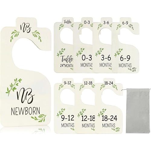 Baby Closet Dividers for Clothes Organizer - Set of 8 Wooden Double-Sided Baby Clothes Size Hanger Dividers Baby Closet Organizer from Newborn to Toddler for Nursery Decor (Style A)
