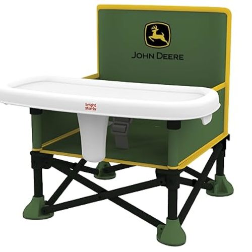 Bright Starts John Deere Pop 'N Sit Portable Booster Chair, Floor Seat, Indoor/Outdoor Use, Compact Fold, Green and Yellow, 6 Mos - 3 Yrs